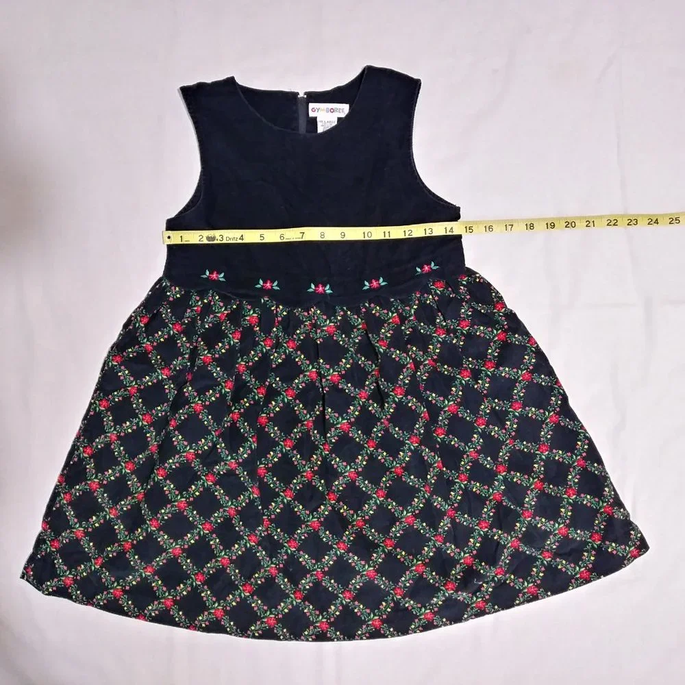 Gymboree Black Corduroy Floral Poinsettia Holiday Garland Dress Girls XXL 6-7yrs